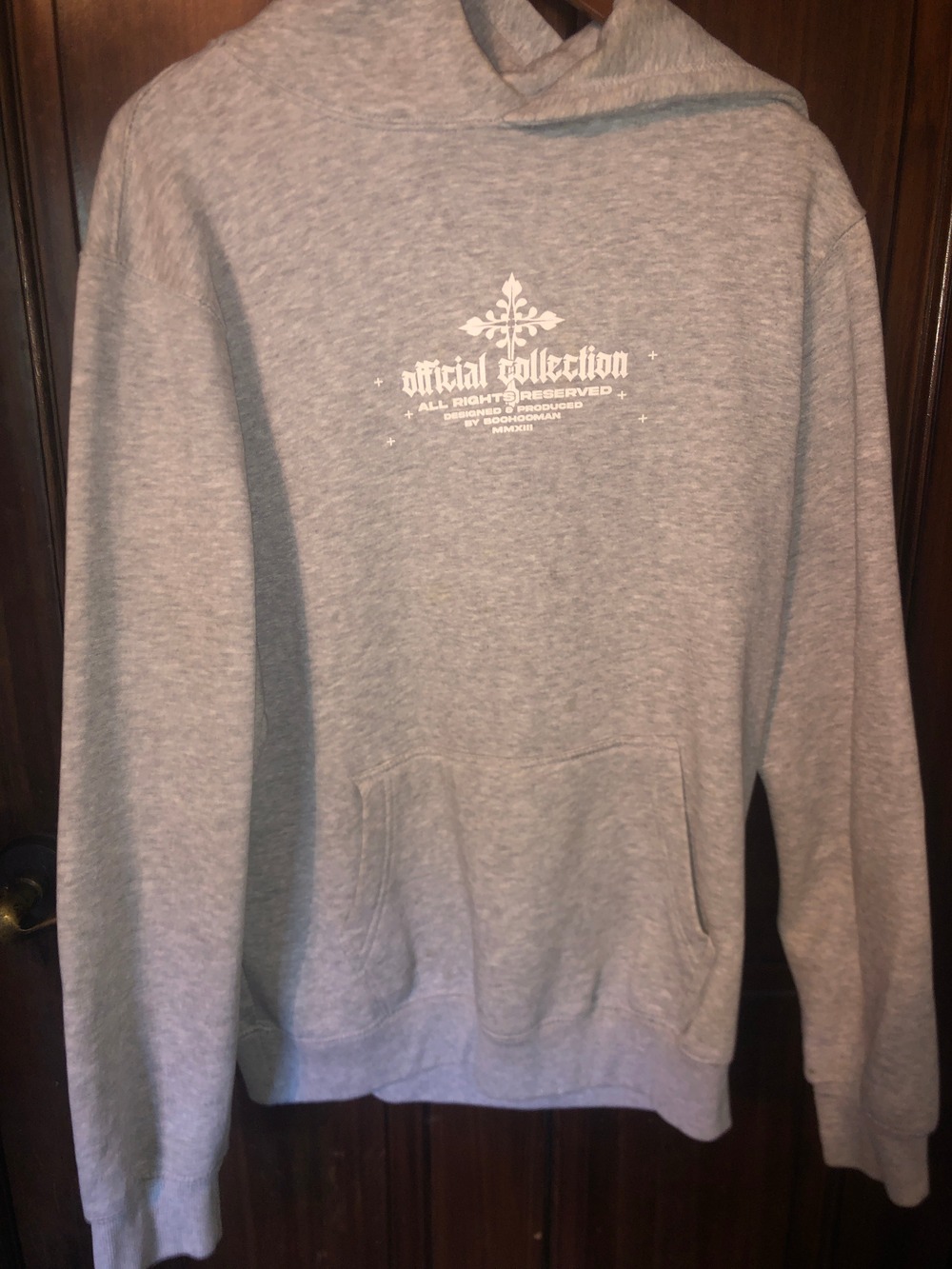 BooHooman Grpahic Cross  Grey Hoodie